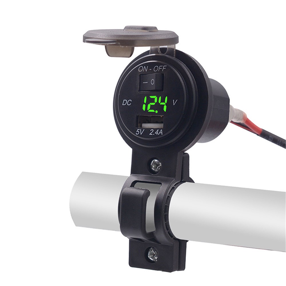 WUPP CS-587 12V Waterproof Motorcycle Handlebar USB Charger with Switch Digital Display Power Supply Socket Adapter-10