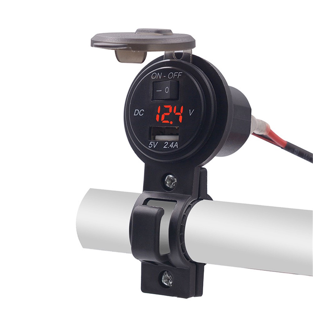 WUPP CS-587 12V Waterproof Motorcycle Handlebar USB Charger with Switch Digital Display Power Supply Socket Adapter-11