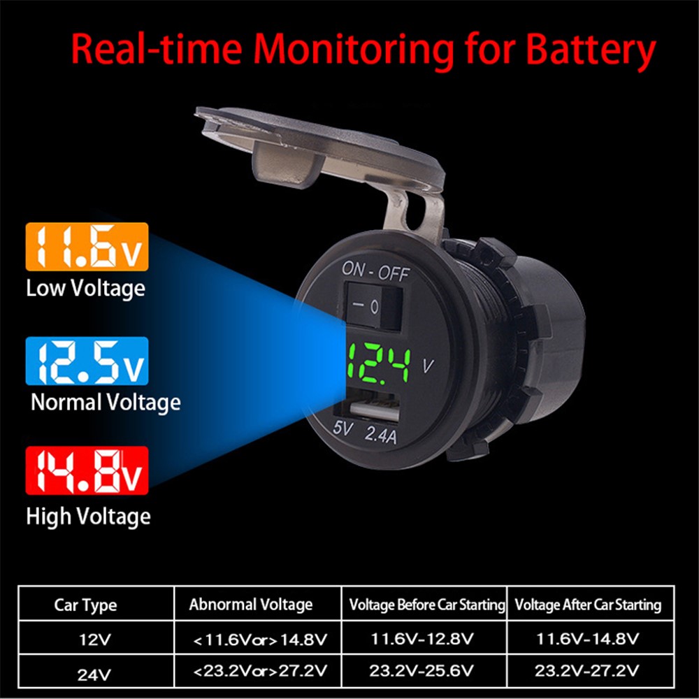 WUPP CS-587 12V Waterproof Motorcycle Handlebar USB Charger with Switch Digital Display Power Supply Socket Adapter-2