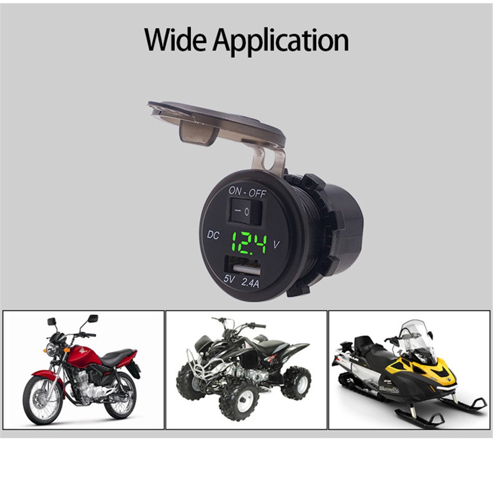 WUPP CS-587 12V Waterproof Motorcycle Handlebar USB Charger with Switch Digital Display Power Supply Socket Adapter-3