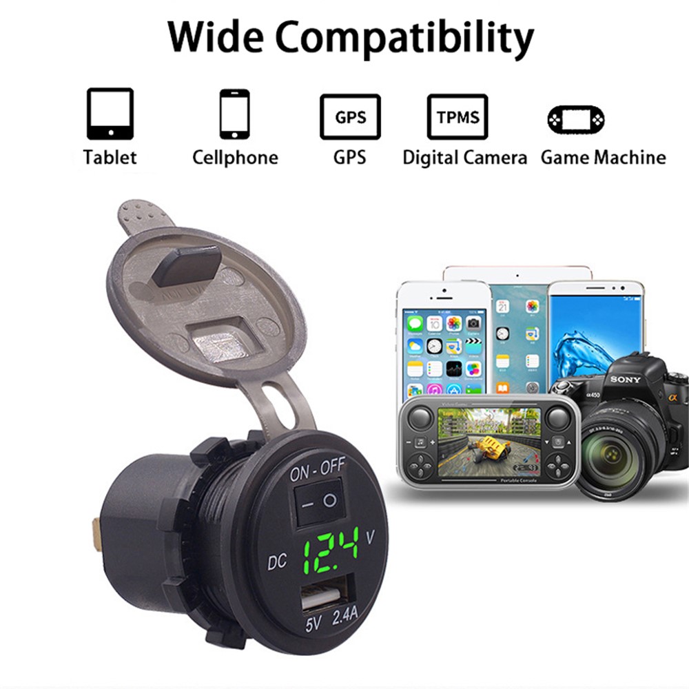 WUPP CS-587 12V Waterproof Motorcycle Handlebar USB Charger with Switch Digital Display Power Supply Socket Adapter-4