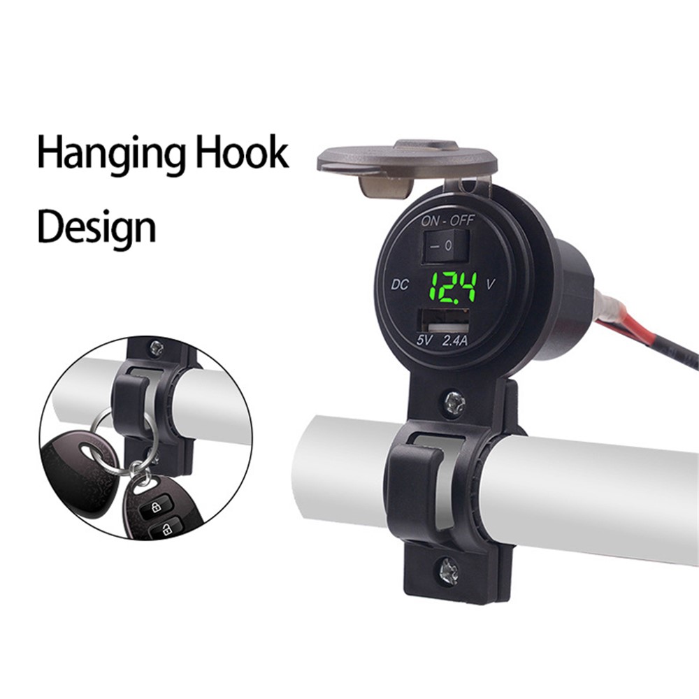 WUPP CS-587 12V Waterproof Motorcycle Handlebar USB Charger with Switch Digital Display Power Supply Socket Adapter-5