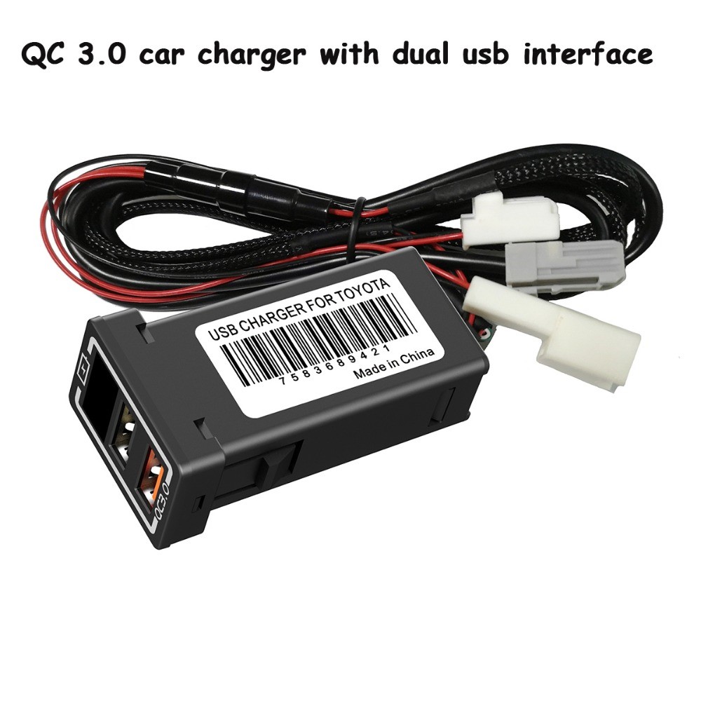 USB QC3.0 Dual Port Blue LED Light Voltage Display Car Charger Socket Fast Charging Adapter for Toyota (Cigarette Lighter Wiring Connection)-2