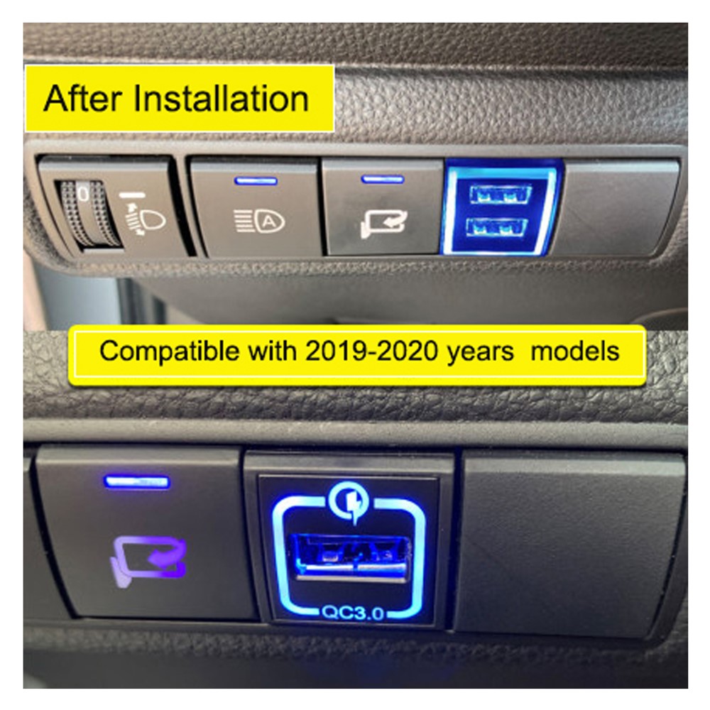22x22mm QC3.0 Dual USB Port Blue LED Indicator ABS Car Charger Phone Fast Charging Socket Adapter for Toyota (Cigarette Lighter Wiring Connection)-4