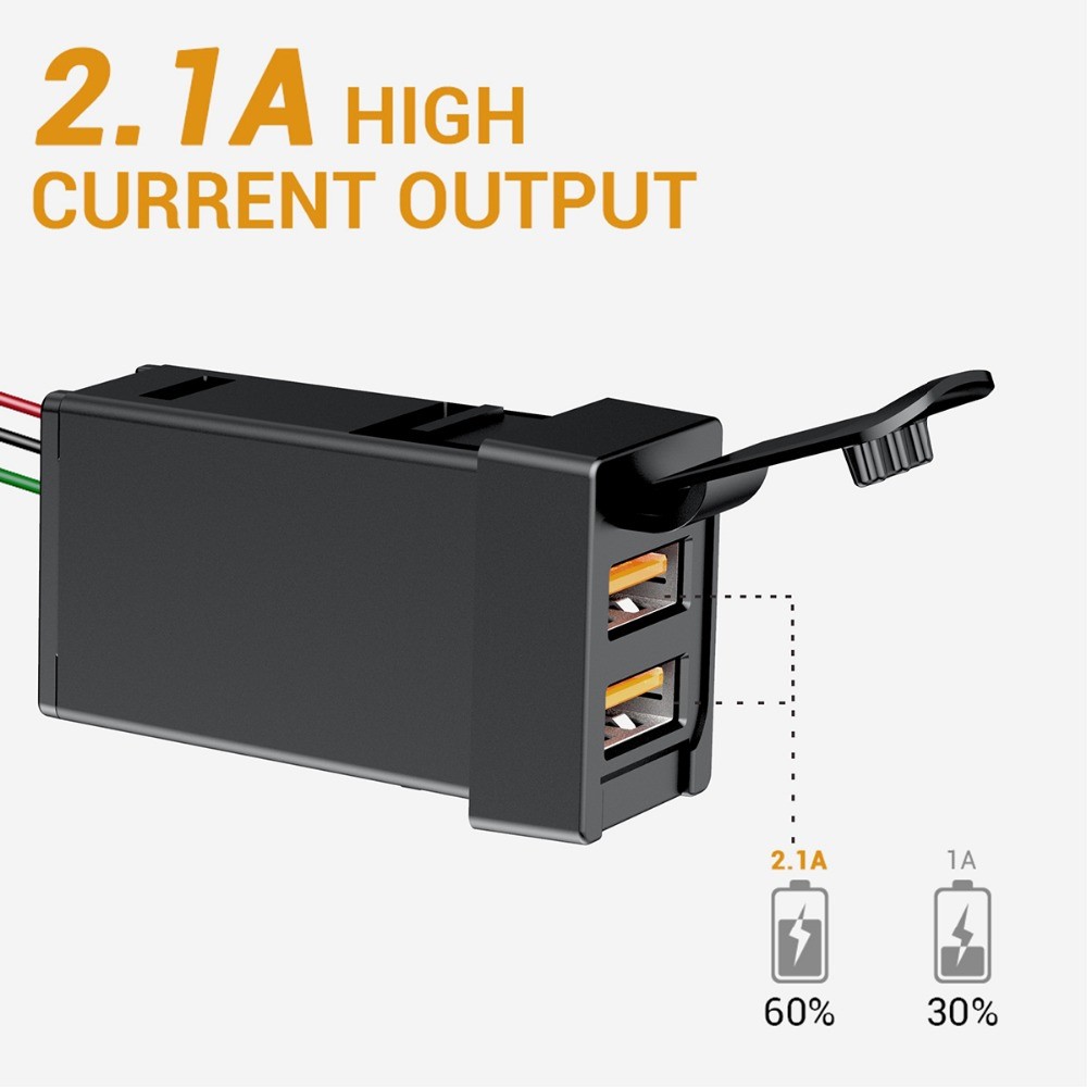 QC3.0 Dual USB Port Car Charger Socket Adapter with Lid Fast Charging Modification Accessory for Toyota (Cigarette Lighter Wiring Connection)-2