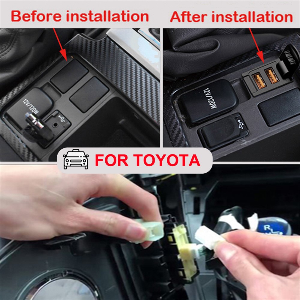 QC3.0 Dual USB Port Car Charger Socket Adapter with Lid Fast Charging Modification Accessory for Toyota (Cigarette Lighter Wiring Connection)-5