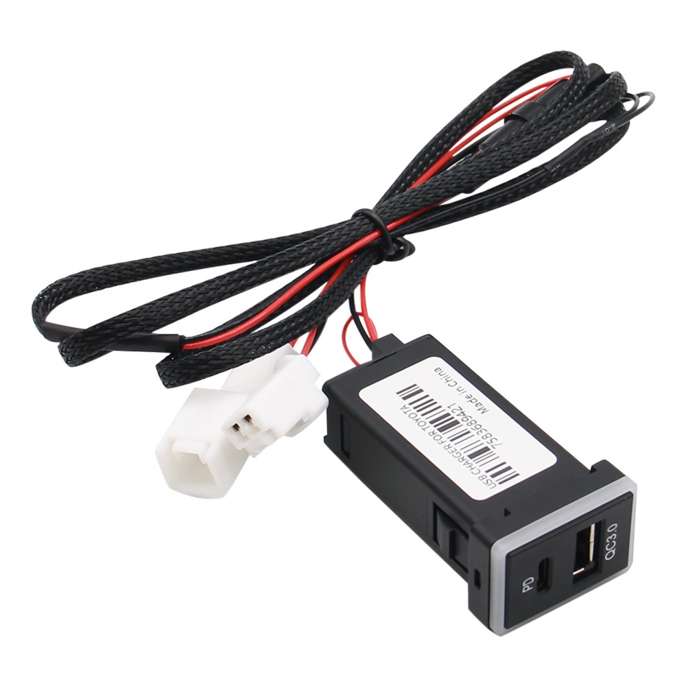 Type-C PD USB QC3.0 Dual Port LED Light Car Charger Socket Fast Charging Modification Accessory for Toyota (Cigarette Lighter Wiring Connection)-6