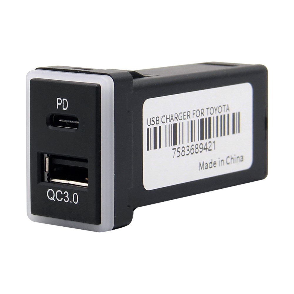Type-C PD USB QC3.0 Dual Port LED Light Car Charger Socket Fast Charging Modification Accessory for Toyota (Cigarette Lighter Wiring Connection)-7