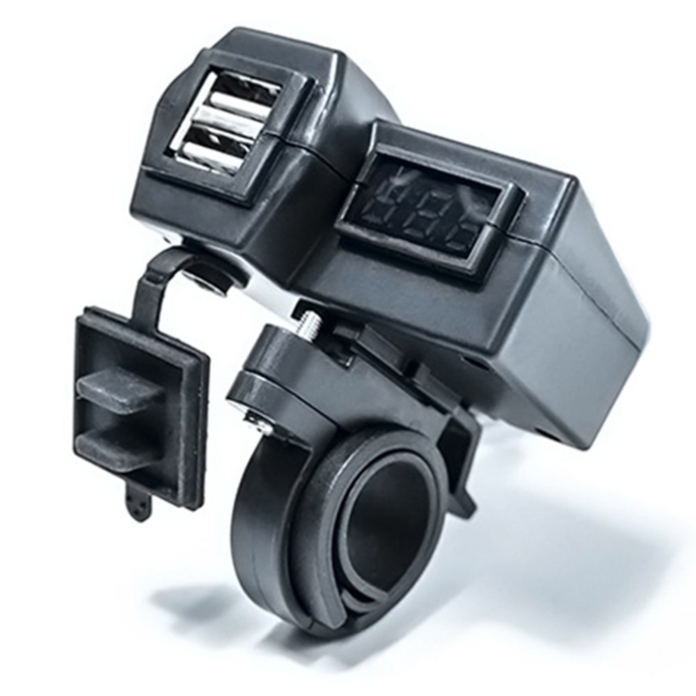 KAAWAZONO Motorcycle Handlebar Dual USB Mobile Phone Charger Electric Motorcycle 2.1A Fast Charge Adapter with Switch-2