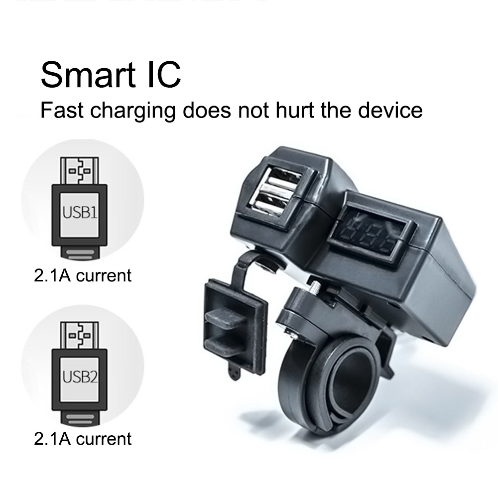 KAAWAZONO Motorcycle Handlebar Dual USB Mobile Phone Charger Electric Motorcycle 2.1A Fast Charge Adapter with Switch-3