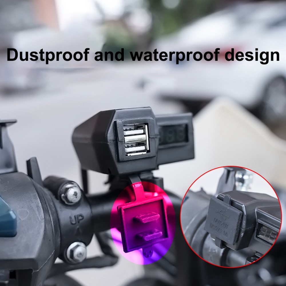 KAAWAZONO Motorcycle Handlebar Dual USB Mobile Phone Charger Electric Motorcycle 2.1A Fast Charge Adapter with Switch-4