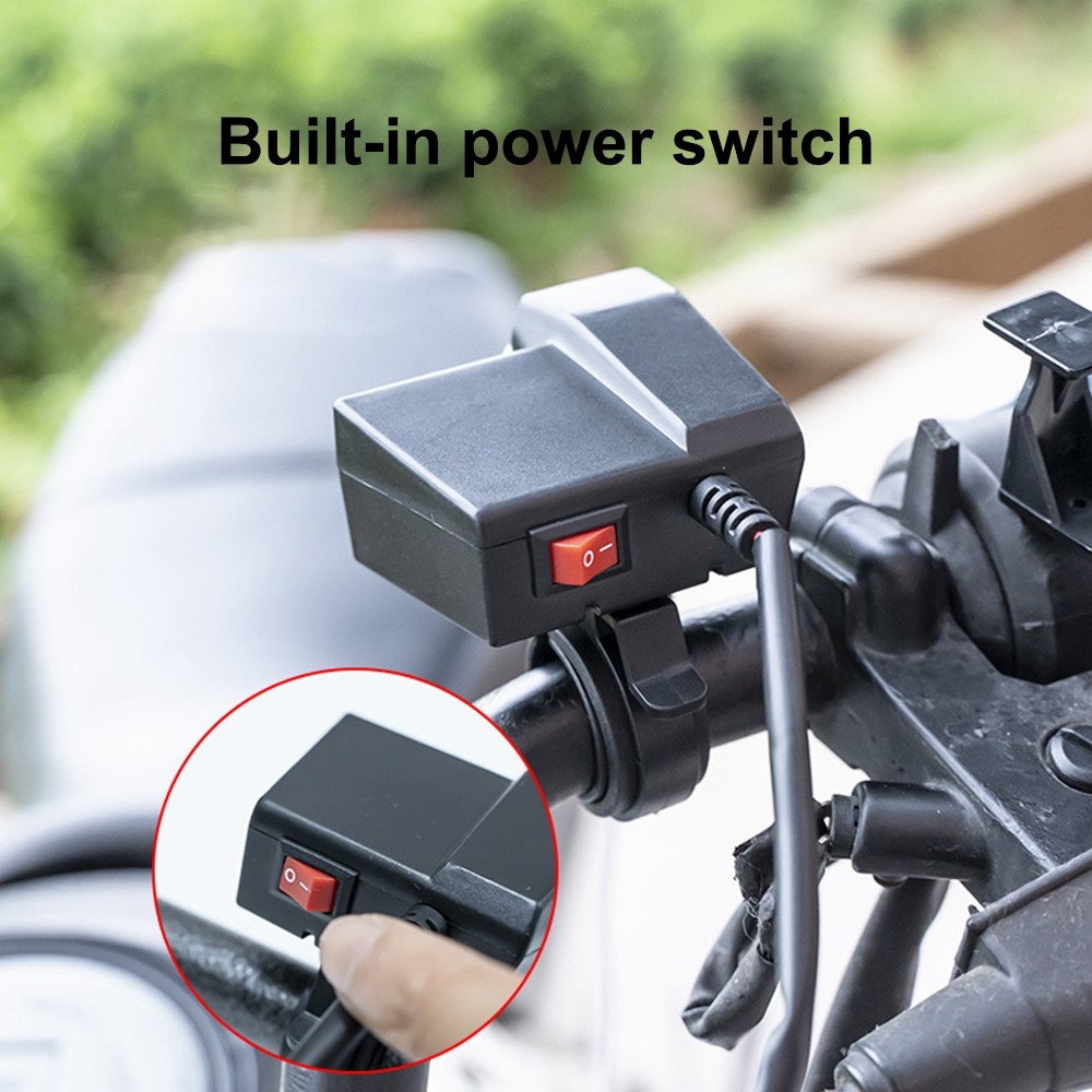 KAAWAZONO Motorcycle Handlebar Dual USB Mobile Phone Charger Electric Motorcycle 2.1A Fast Charge Adapter with Switch-5
