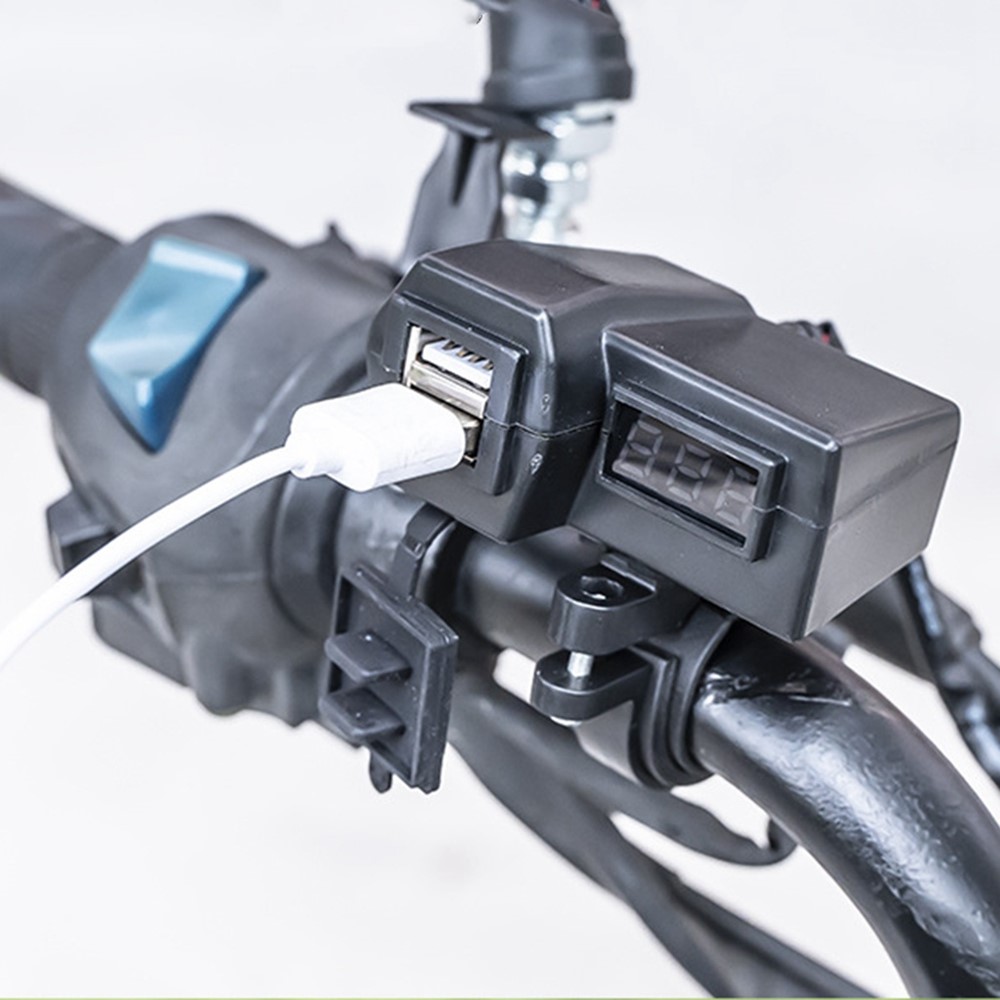 KAAWAZONO Motorcycle Handlebar Dual USB Mobile Phone Charger Electric Motorcycle 2.1A Fast Charge Adapter with Switch-7