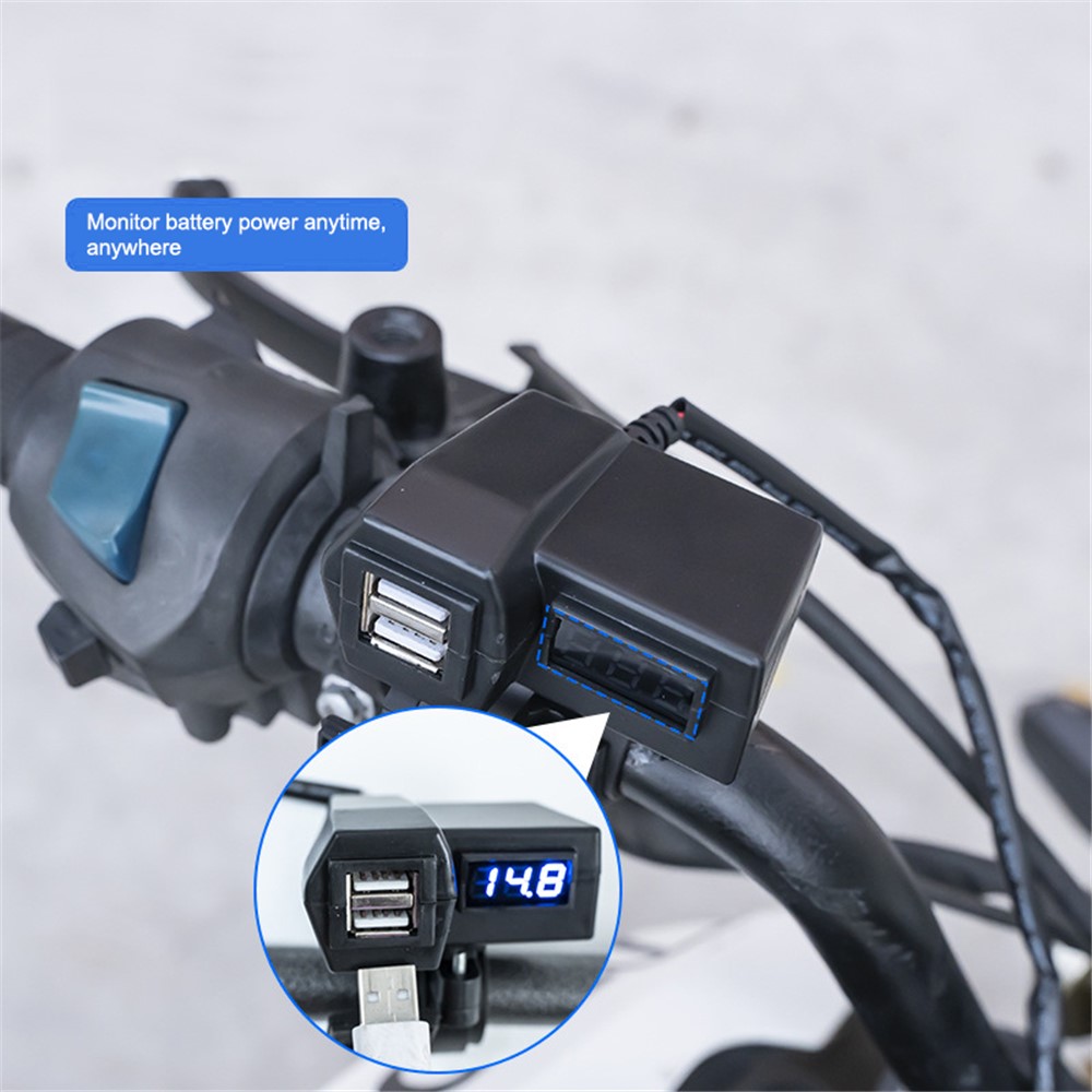 KAAWAZONO Motorcycle Handlebar Dual USB Mobile Phone Charger Electric Motorcycle 2.1A Fast Charge Adapter with Switch-8