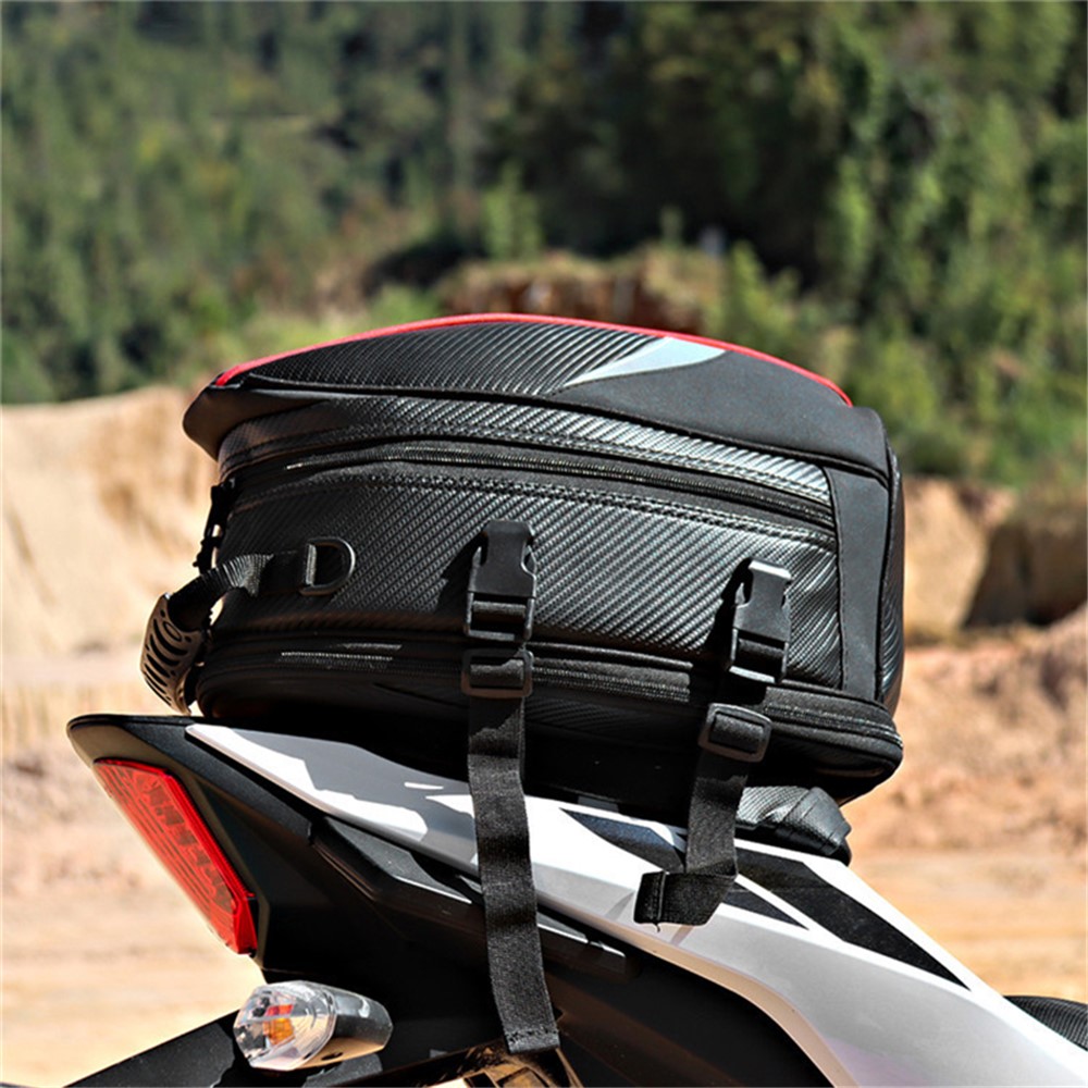 WOSAWE MB06 Carbon Fiber Road Bike Reflective Rear Tail Bag Waterproof MTB Pannier with Shoulder Strap and Rainproof Coat-4