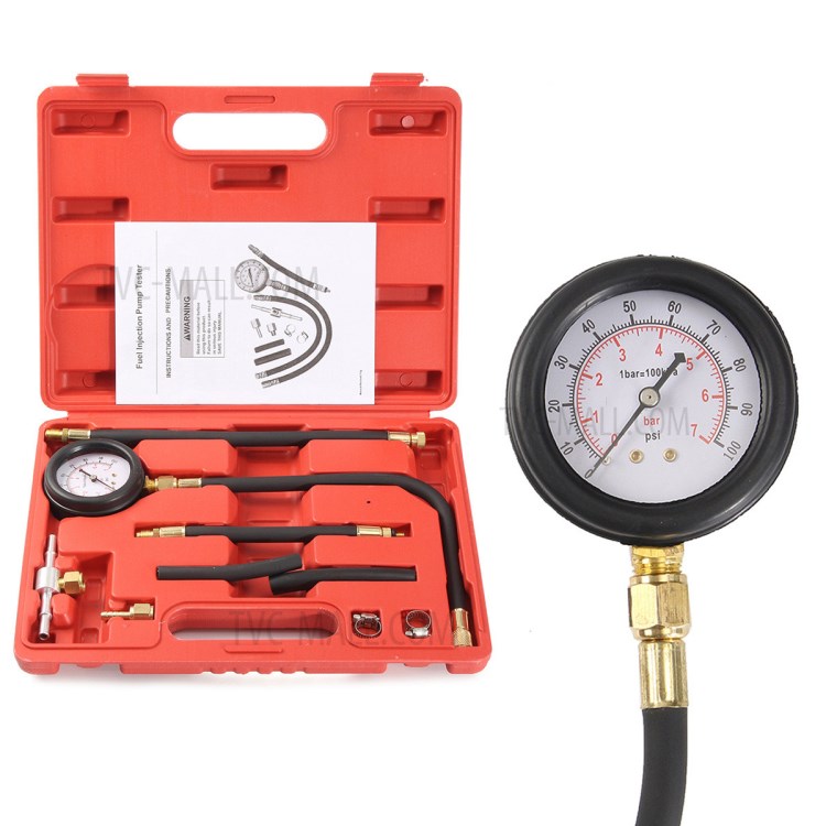 11-in-1 0-100 PSI Car Truck Fuel Injection Pump Pressure Injector Tester Test Gauge Kit-10