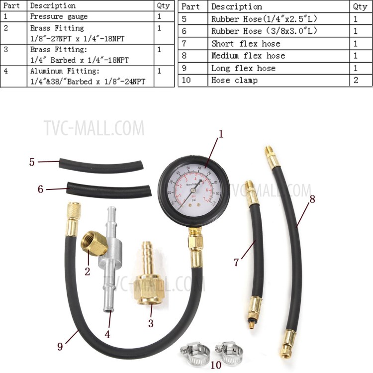 11-in-1 0-100 PSI Car Truck Fuel Injection Pump Pressure Injector Tester Test Gauge Kit-13