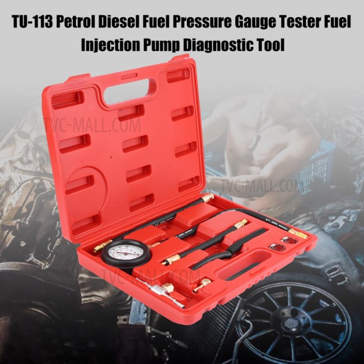 11-in-1 0-100 PSI Car Truck Fuel Injection Pump Pressure Injector Tester Test Gauge Kit-4