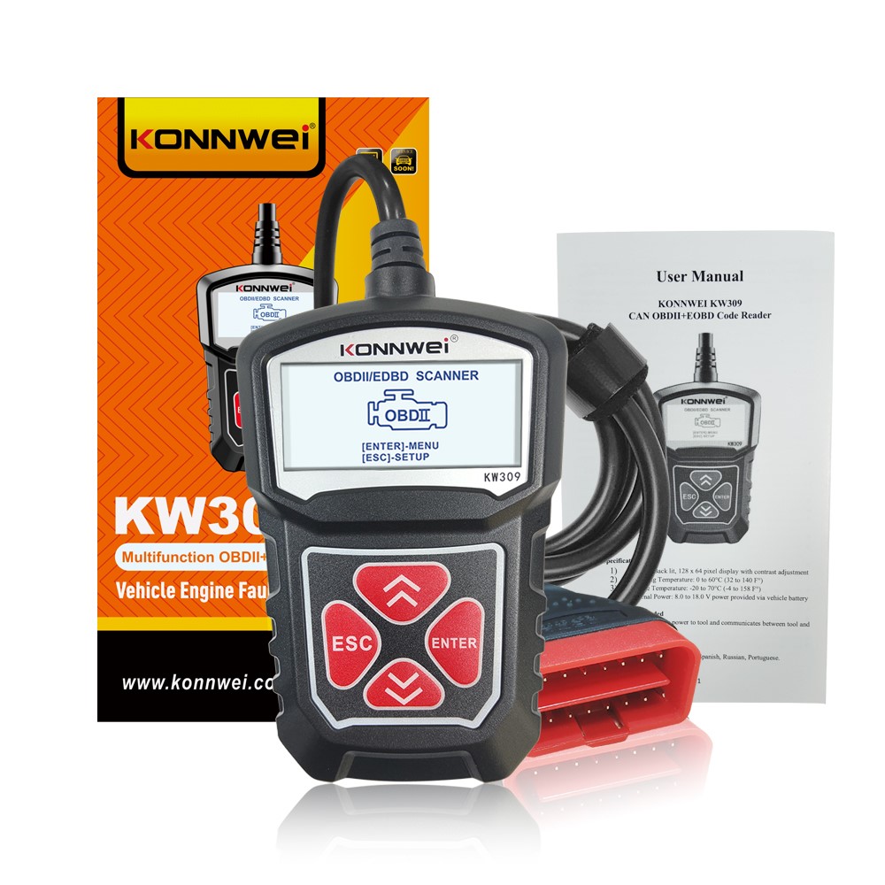 Konnwei Kw309 Outil de Diagnostic Automobile OBD2 Lecteur de Code Autoscanner EOBD Machine de Numérisation OBDII Scanner - le Noir