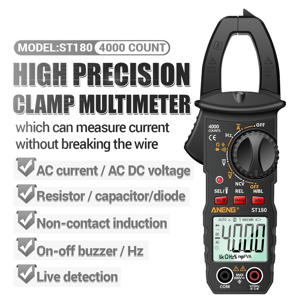 ANENG ST180 4000 Считается Цифровое Заживание Метр Переменного Тока Multimeter Ammeter Tester Напряжения - Черный-2