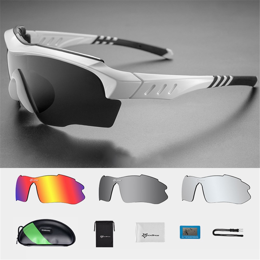 ROCKBROS Polarized Sports Sunglasses Detachable Lens Outdoor Sports Cycling Glasses - White/Black-1