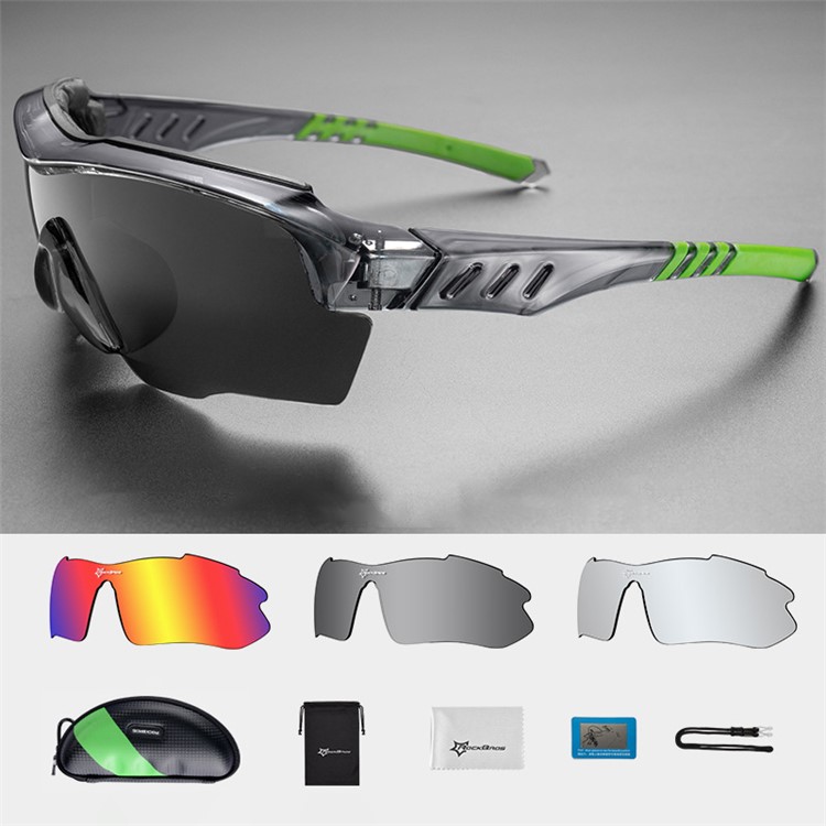 ROCKBROS Polarized Sports Sunglasses Detachable Lens Outdoor Sports Cycling Glasses - Black/Green-1