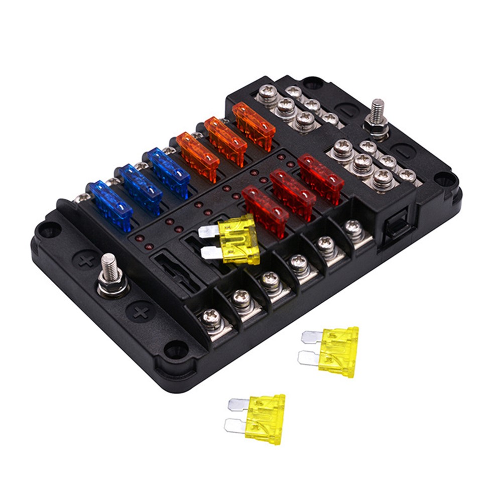 WUPP CS-664A2 32V Plastic Cover Fuse Box Holder M5 Stud with LED Indicator 5A 10A 15A 20A Fuses Spade for Cars SUV-11