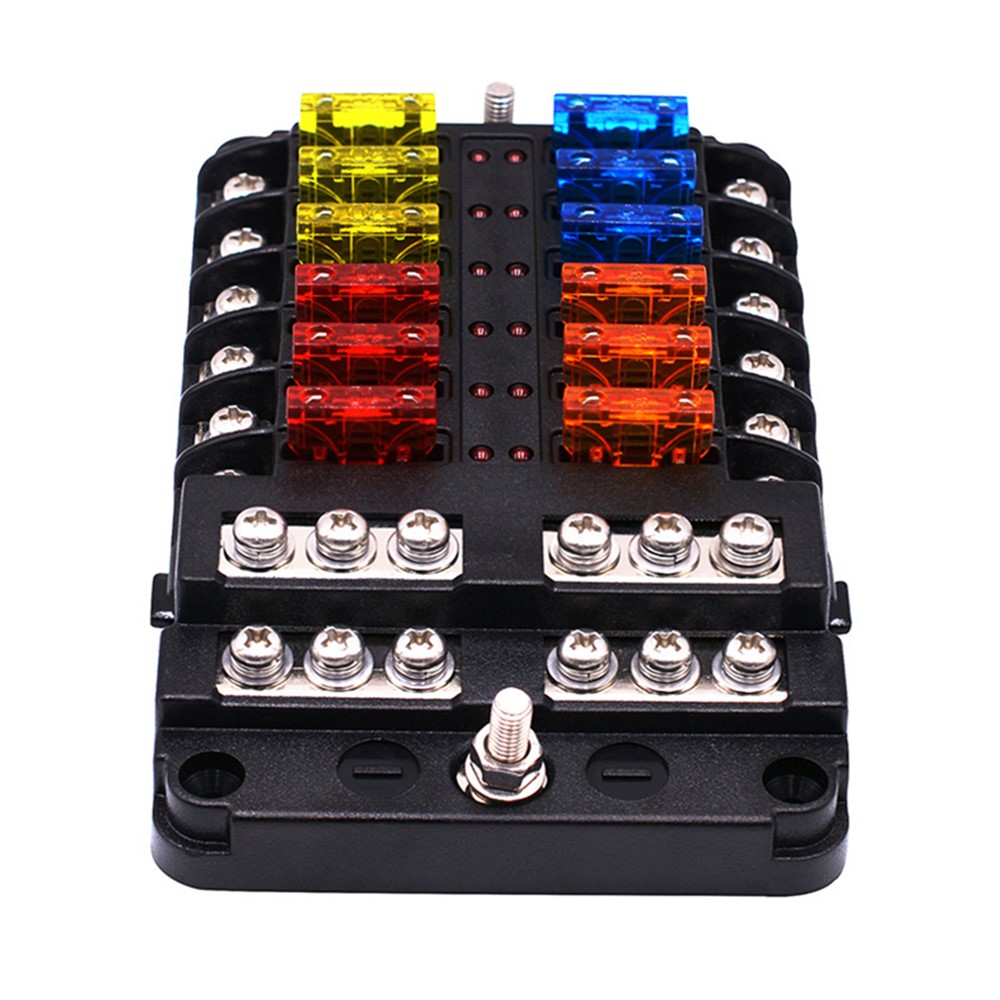 WUPP CS-664A2 32V Plastic Cover Fuse Box Holder M5 Stud with LED Indicator 5A 10A 15A 20A Fuses Spade for Cars SUV-13