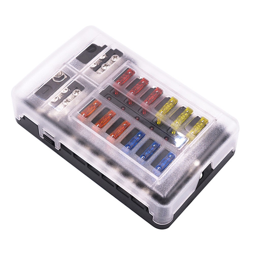 WUPP CS-664A2 32V Plastic Cover Fuse Box Holder M5 Stud with LED Indicator 5A 10A 15A 20A Fuses Spade for Cars SUV-14