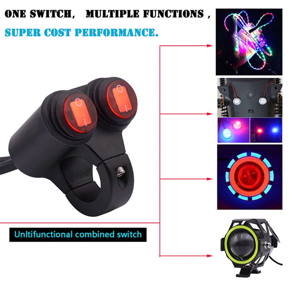 WUPP CS-677B1 Motorcycle Handlebar Dual Button Headlight Switch Waterproof Motorcycle Fog Light Spotlight Switch with Indicator-4