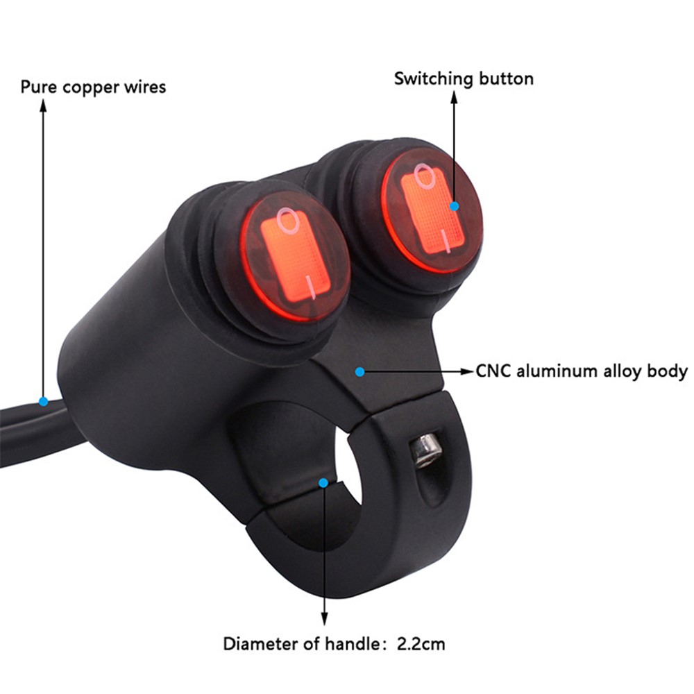 WUPP CS-677B1 Motorcycle Handlebar Dual Button Headlight Switch Waterproof Motorcycle Fog Light Spotlight Switch with Indicator-5