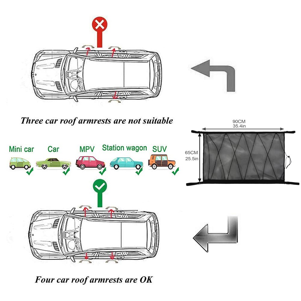 90x65cm Car Ceiling Zipper Net Storage Bag Mesh Pocket Organizer for SUV Van - Black-3