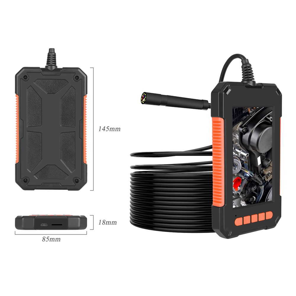 P40 5m Hard Wire 4.3 inch Screen 8mm HD 1080P Hand-held Industrial Endoscope Borescope Rechargeable Waterproof 8-LED Inspection Camera - Orange-2