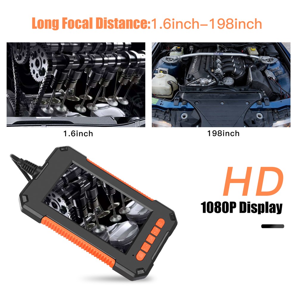 P40 5m Hard Wire 4.3 inch Screen 8mm HD 1080P Hand-held Industrial Endoscope Borescope Rechargeable Waterproof 8-LED Inspection Camera - Orange-7
