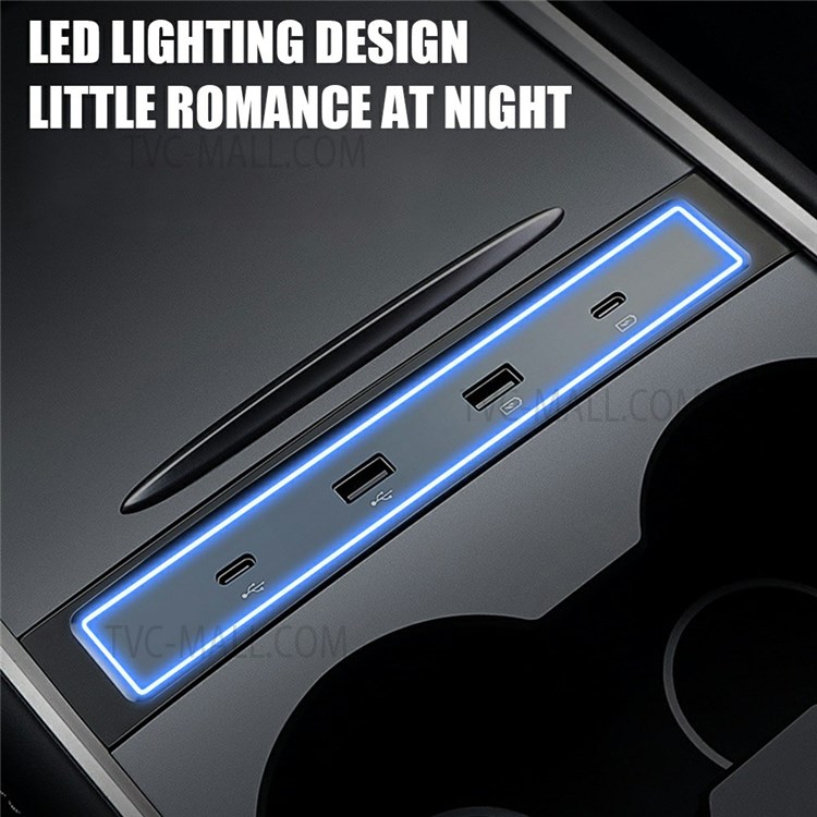 For Tesla Model 3/Y 2021 Car Type-C USB LED Hub Docking Station Extender Charger-7