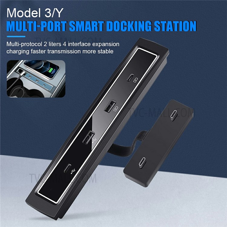 For Tesla Model 3/Y 2021 Car Type-C USB LED Hub Docking Station Extender Charger-8