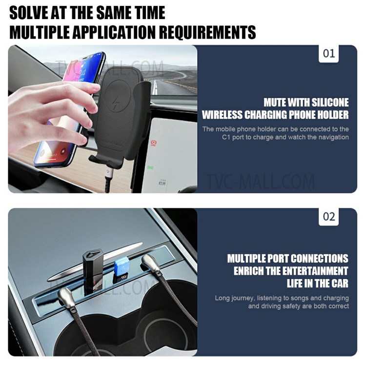 For Tesla Model 3/Y 2021 Car Type-C USB LED Hub Docking Station Extender Charger-9
