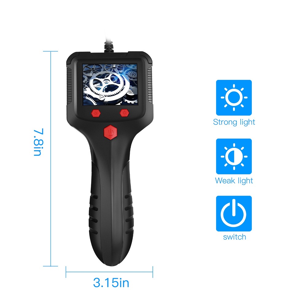 P100 15m Hard Wire 2.4 inch Screen Rechargeable 1080P 8mm Lens Industrial Endoscope 6-LED Inspection Camera Borescope-6