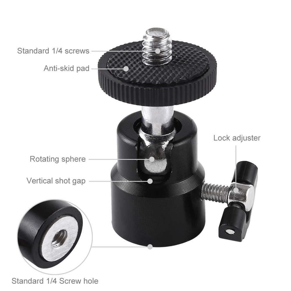 PULUZ PU412 1/4 inch Screw Metal Tripod Ball Head Adapter with Lock-5