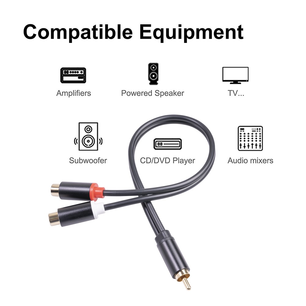 3686MFF-03 RCA Male to Dual RCA Female Audio Power Amplifier Adapter Cable Stereo Y Splitter Cord-3