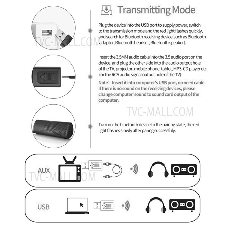 M315 4 In 1 Wireless Bluetooth 5.0 Audio Transmitter Receiver Portable Mini AUX USB Stereo Audio Adapter for TV Car PC Headphones-8