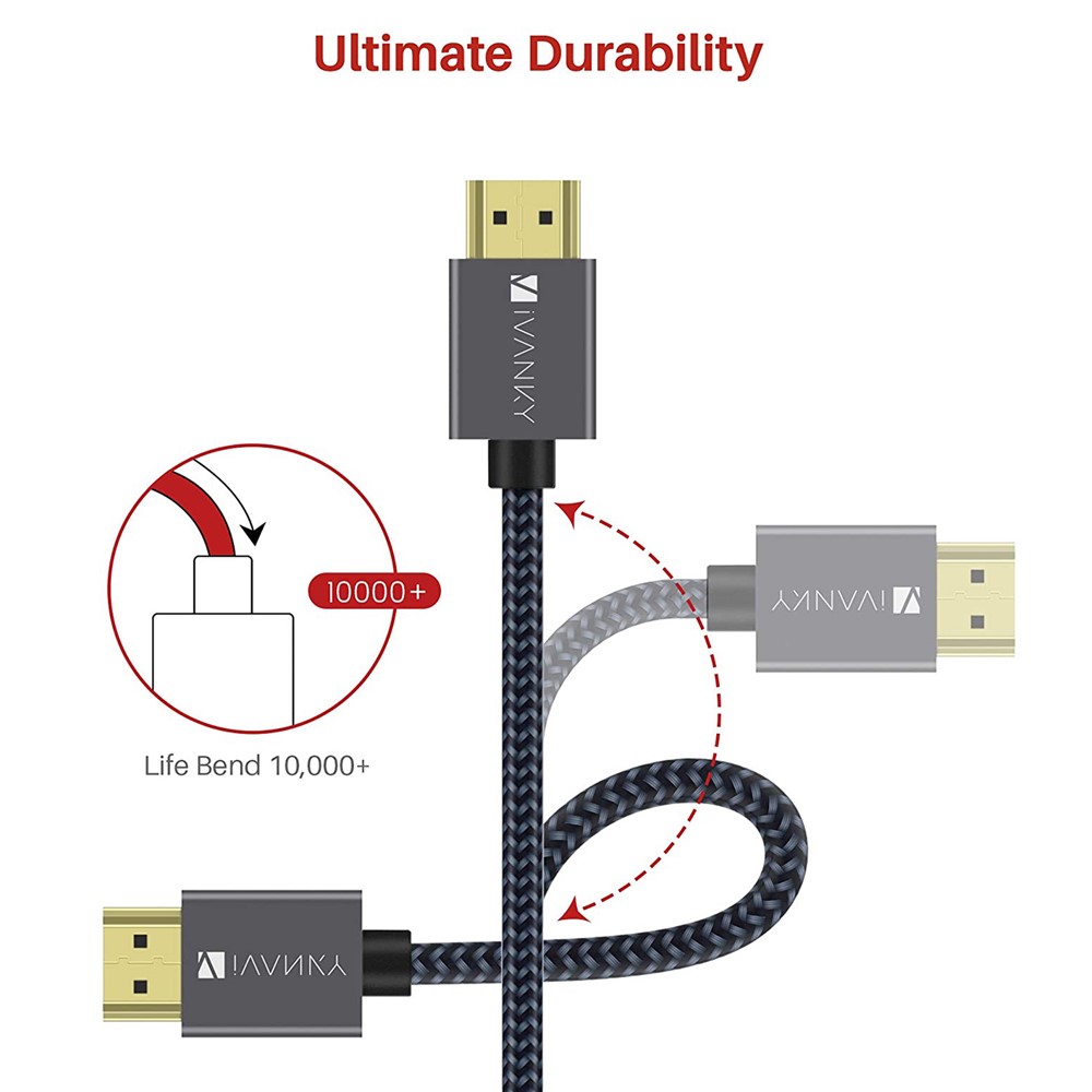 iVANKY HD02 HDMI 3m Cable 4K Ultra HD Woven Nylon HDMI 2.0 Cable HDMI Connection - Space Grey-7