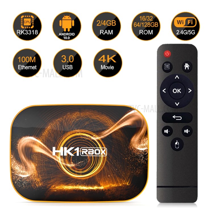 HK1 RBOX-R1 Android 10.0 Smart TV Box RK3318 1080P 4K 2.4G/5G WiFi Set-top Box 4GB+64GB - US Plug-2