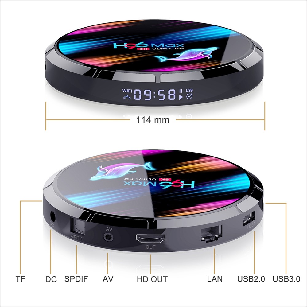 H96 MAX Amlogic S905X3 Quad Core Android 9.0 Bluetooth TV Box WiFi Media Player 4+128GB - Plug. Regno Unito-3