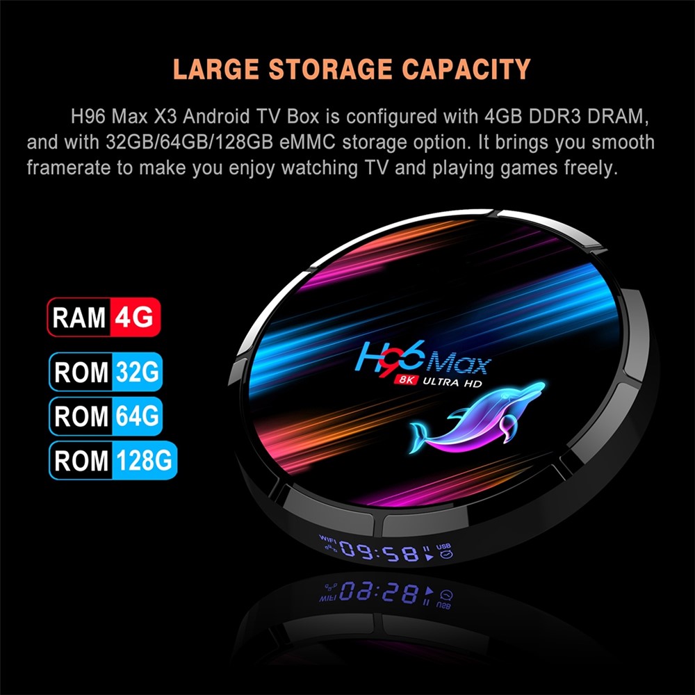 H96 MAX Amlogic S905X3 Quad Core-Android-9.0 Bluetooth-TV-Box WiFi Media Player 4 + 128GB - UK-Stecker-4