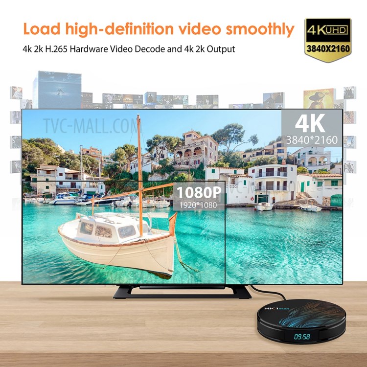 HK1MAX 4 + 32G Forme Ronde Androïde 9.0 De La TV Quad Core RK3328 Wifi Lecteur Multimédia - Plug UE-10