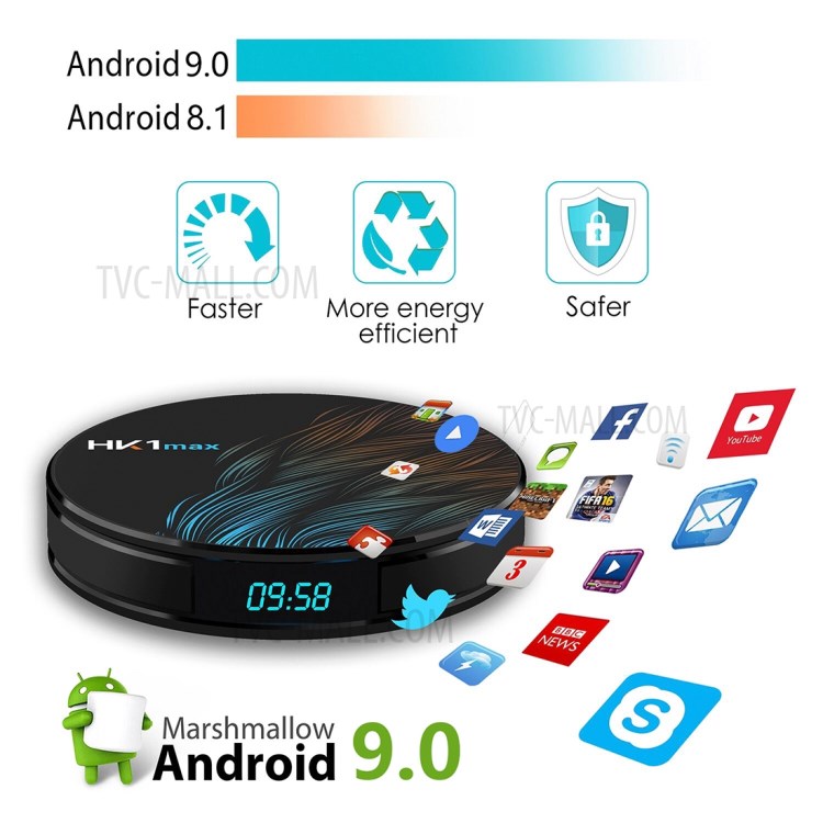 HK1MAX 4 + 32G Forme Ronde Androïde 9.0 De La TV Quad Core RK3328 Wifi Lecteur Multimédia - Plug UE-5
