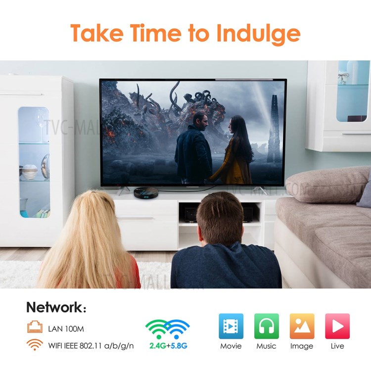 HK1MAX 4 + 32G Forme Ronde Androïde 9.0 De La TV Quad Core RK3328 Wifi Lecteur Multimédia - Plug UE-6