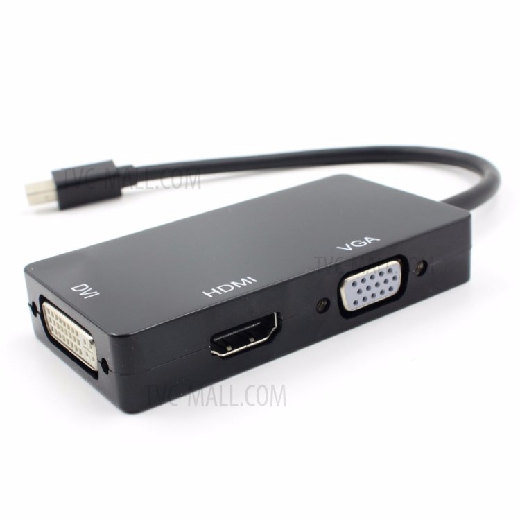 Mini DP 3 in 1 Rectangle Black Mini Display Port to VGA+DVI+HDMI 4K Converter - Black-2