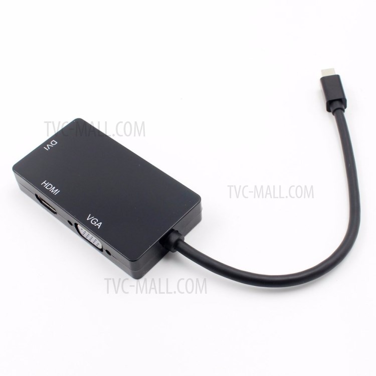 Mini DP 3 in 1 Rectangle Black Mini Display Port to VGA+DVI+HDMI 4K Converter - Black-4